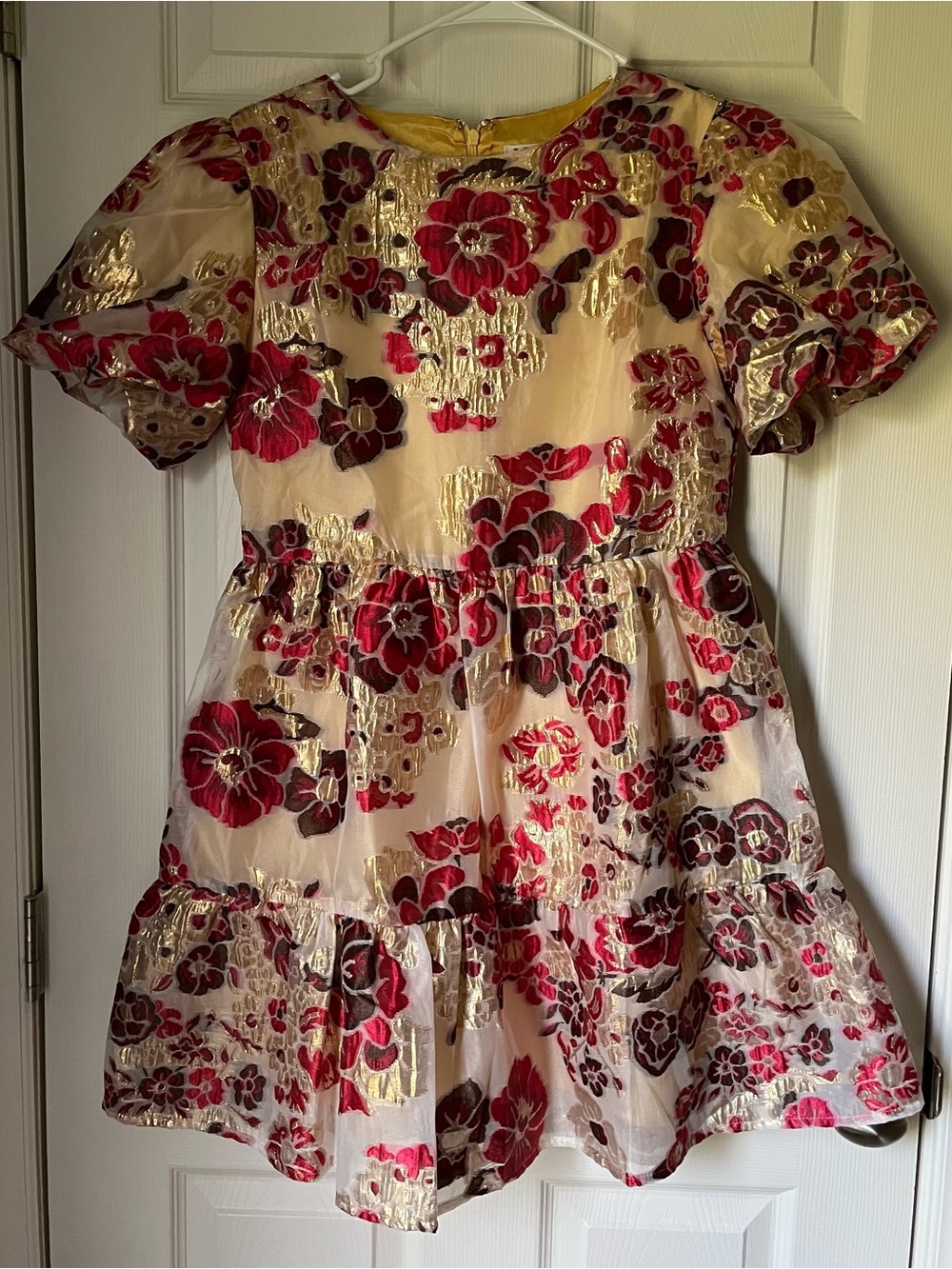 TCEC Cream Dress with Pink Floral & Gold Accents